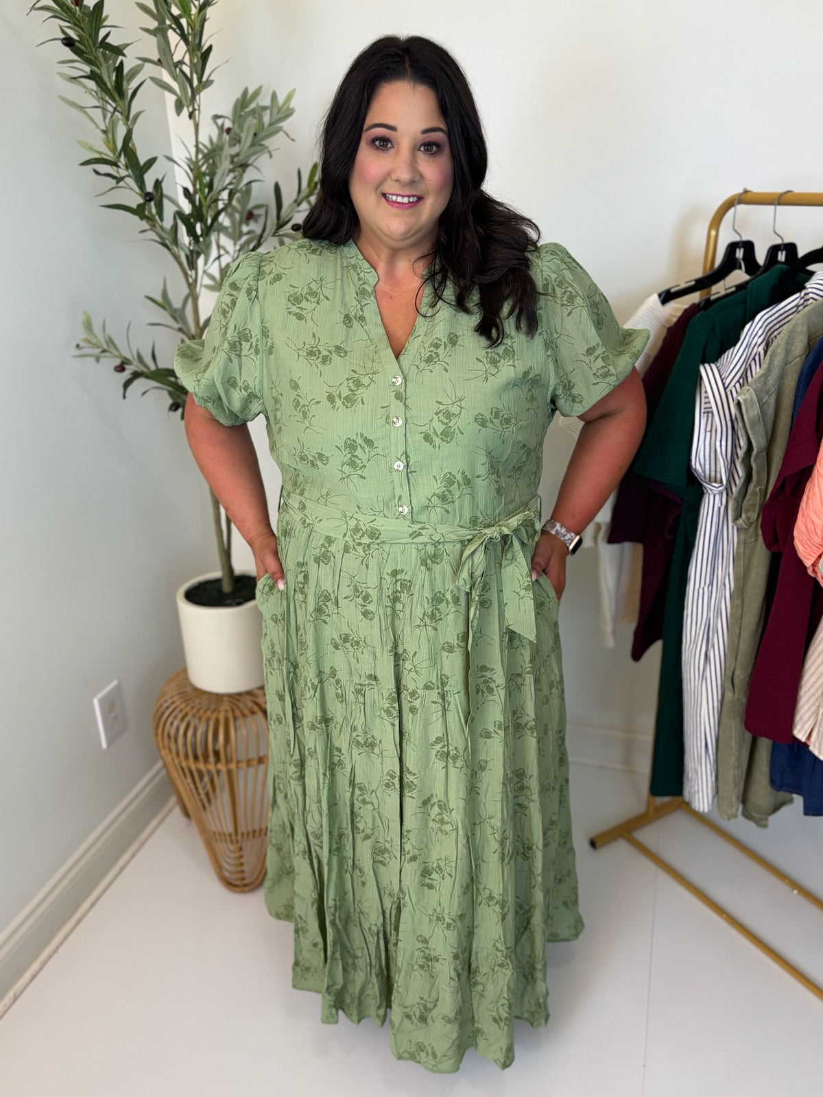 fern midi dress Leo Lin Caroline Lace Short Sleeve Midi Dress