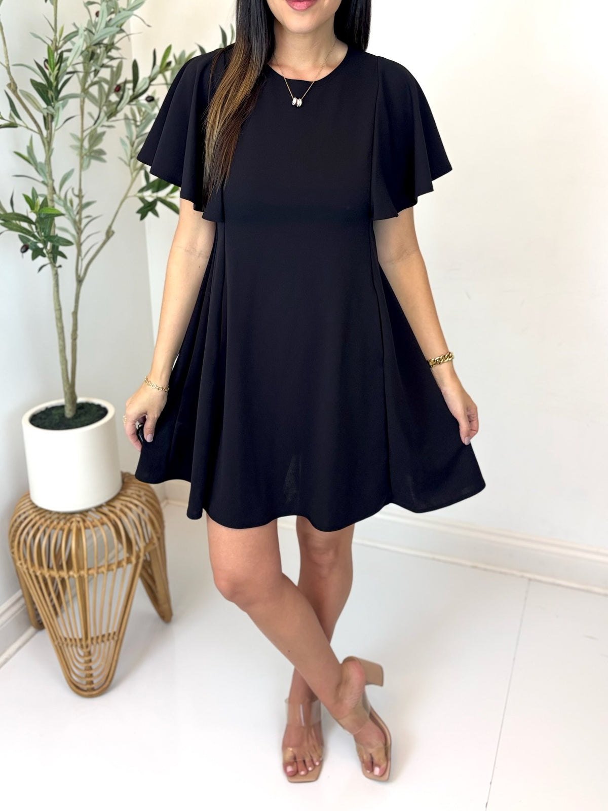 Midnight Soiree Flutter Sleeve Dress
