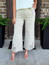 Ensley Tummy Control Crop Wide Eyelet Hem Jean - Risen (Almond)