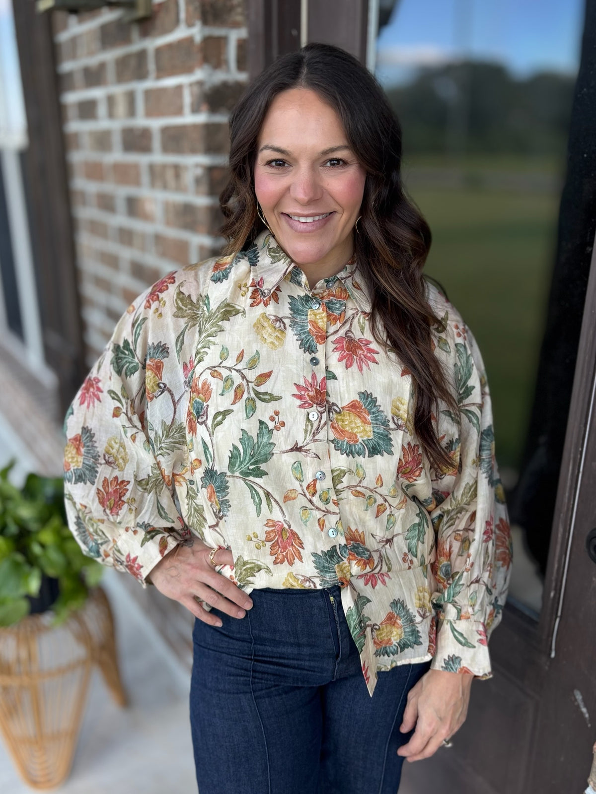 Bountiful Blooms Button Front Blouse