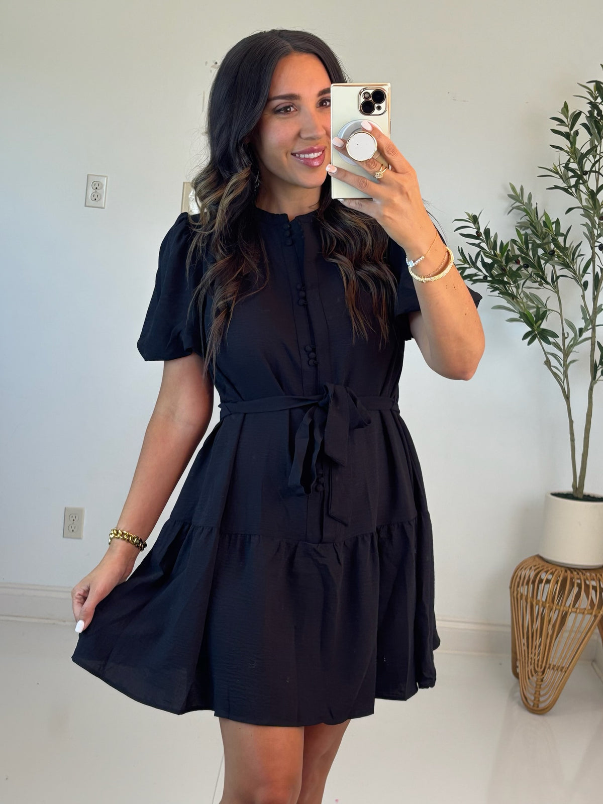 Noir Button Front Dress