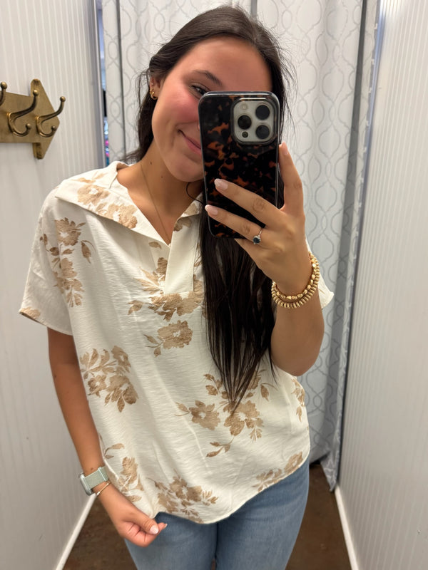 Skies are Blue Floral Top - Mocha