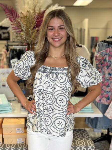 Indigo Aura Puff Sleeve Top