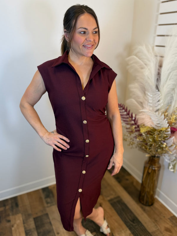 Wine Night Button Front Dress