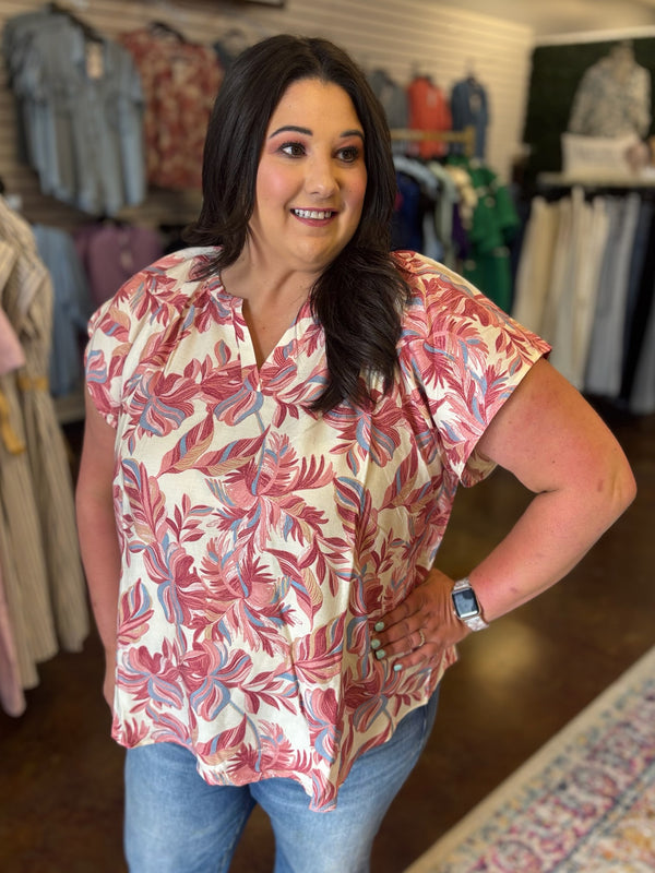Strawberry Sangria Split Neck Top - Plus