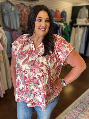 Strawberry Sangria Split Neck Top - Plus