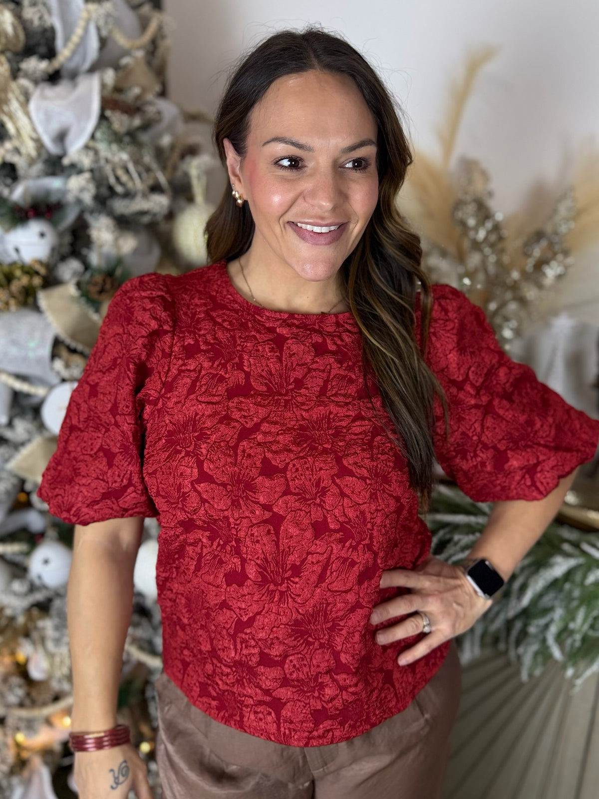 Scarlet Soirée Balloon Sleeve Top