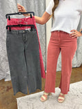 Acid Wash Frayed Cutoff Straight Wide Pant