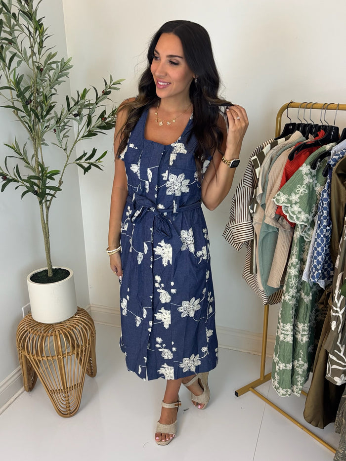 Midnight Blooms Midi Dress