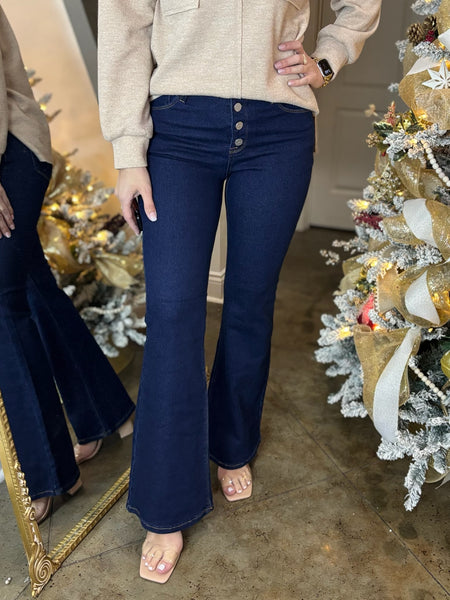 Frankie Button Front Flare Jean - Risen