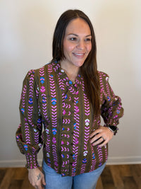 Garden Path Ruffle Trim Blouse