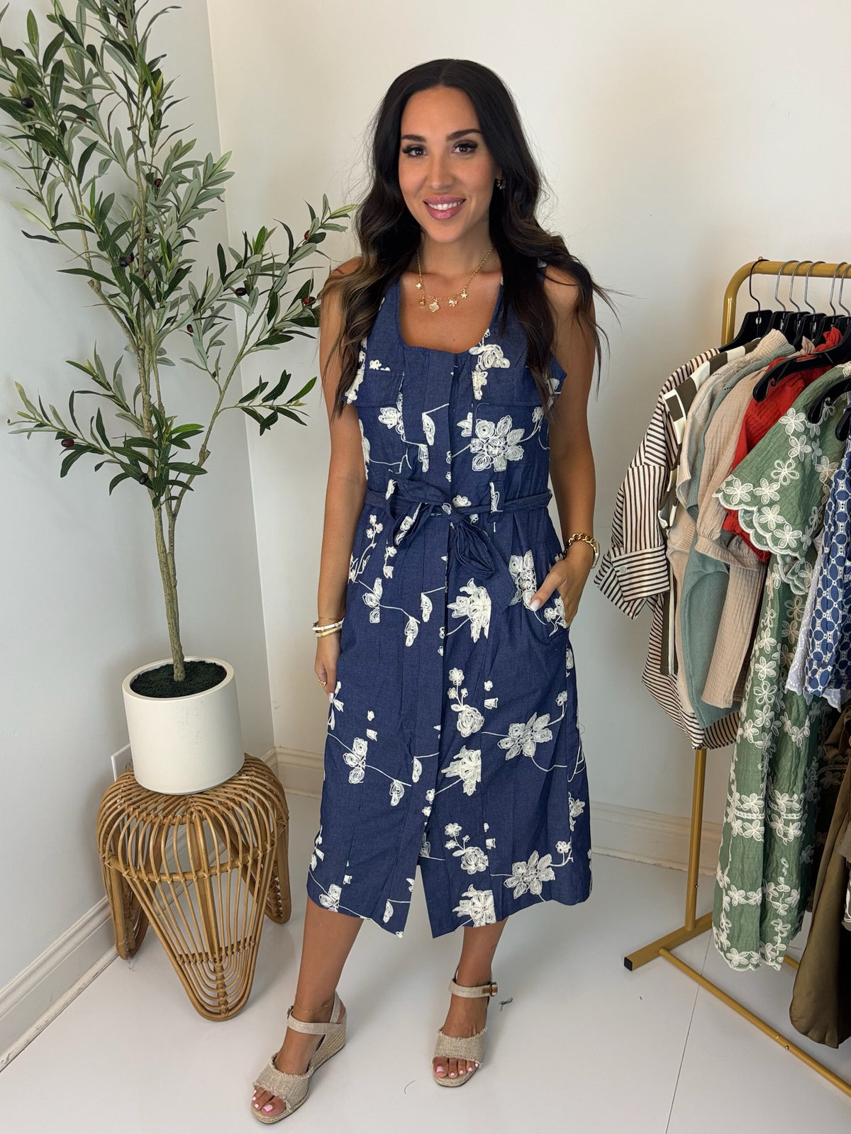 Midnight Blooms Midi Dress