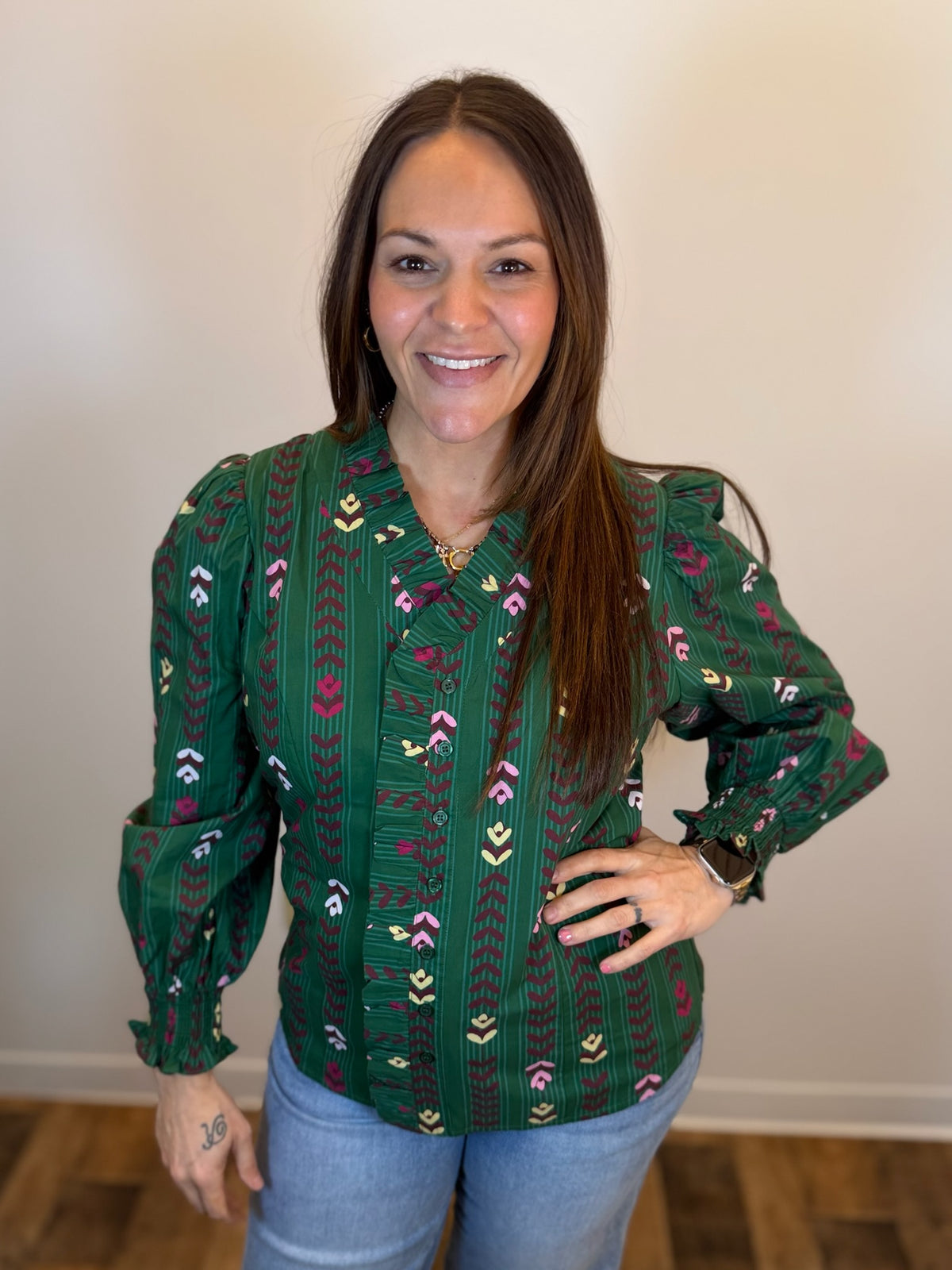 Garden Path Ruffle Trim Blouse