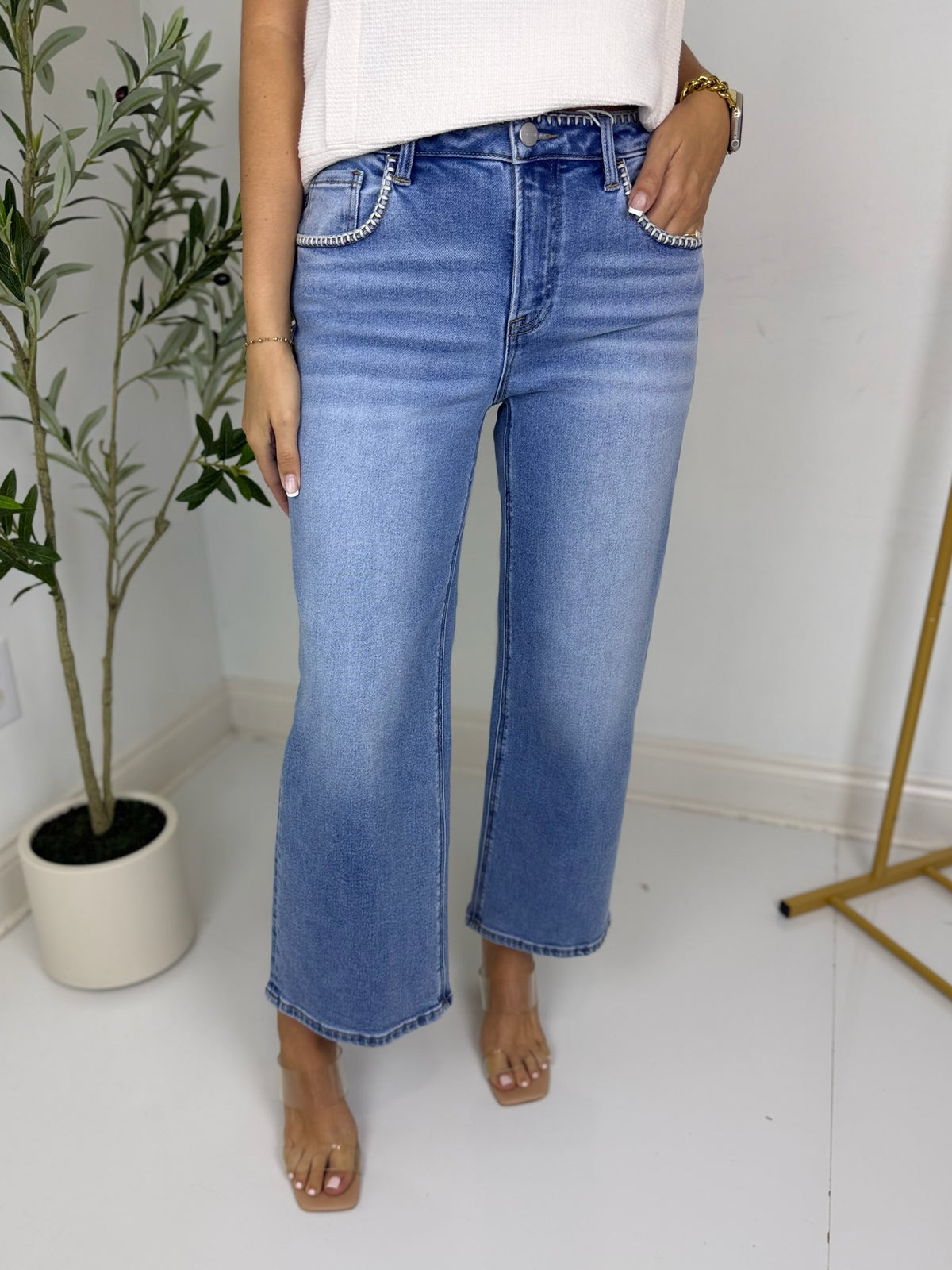 Emilee Embroidered Crop Wide Leg Jean - Risen