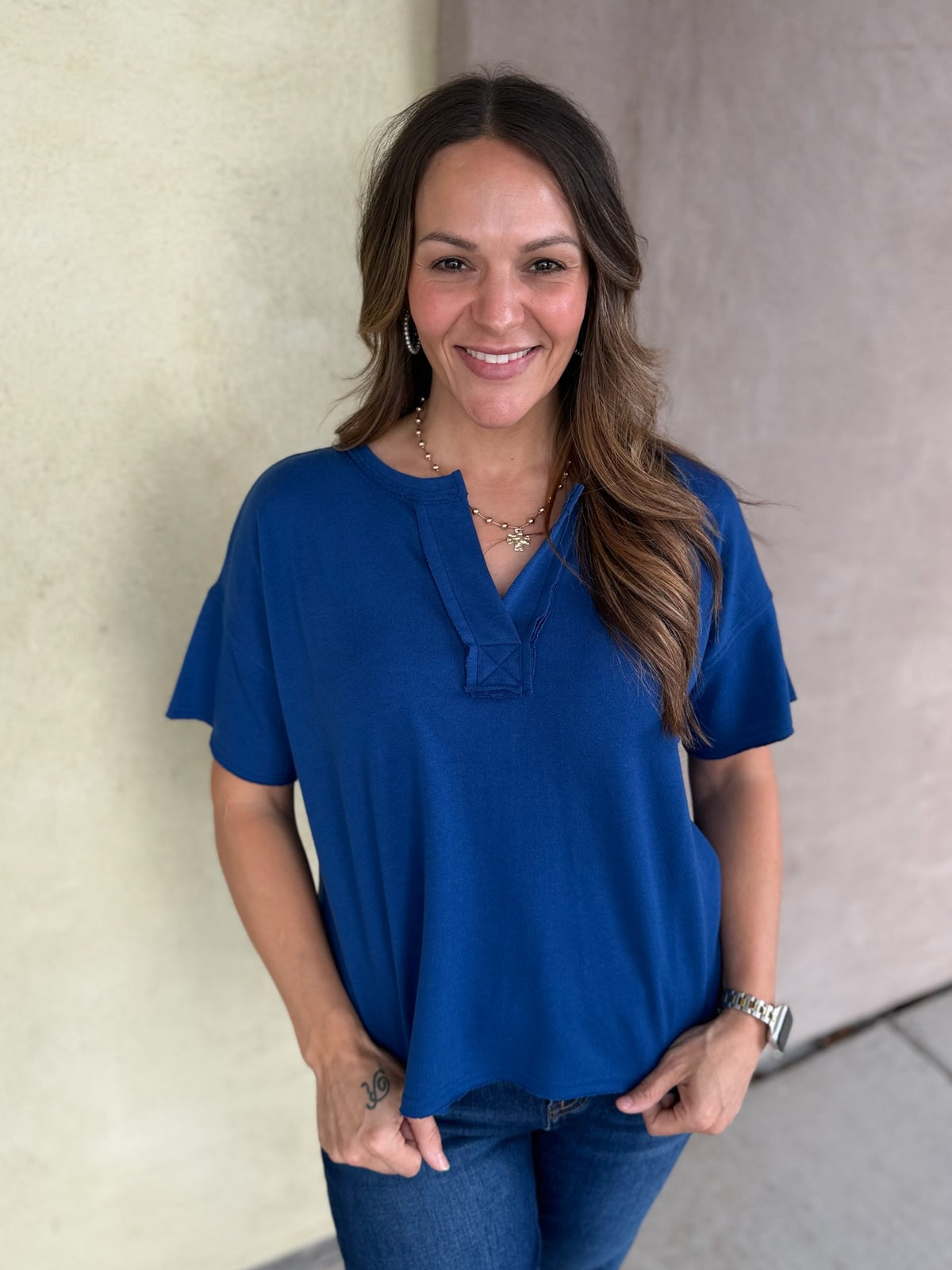 No Agenda Split Neck Top