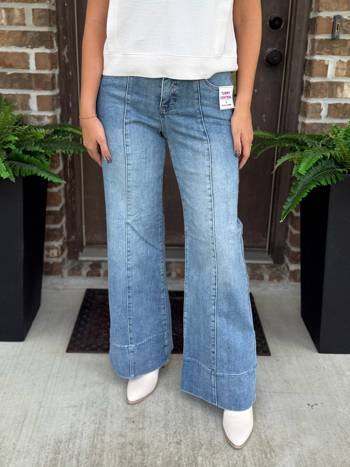 Alma Ankle Wide Flare Tummy Control Jean - Risen