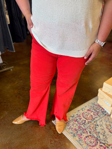 Red Mid Rise Step Hem Jean - Risen (Plus)