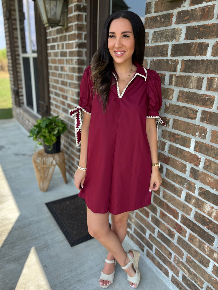 Wine & Whimsy Puff Sleeve Dress