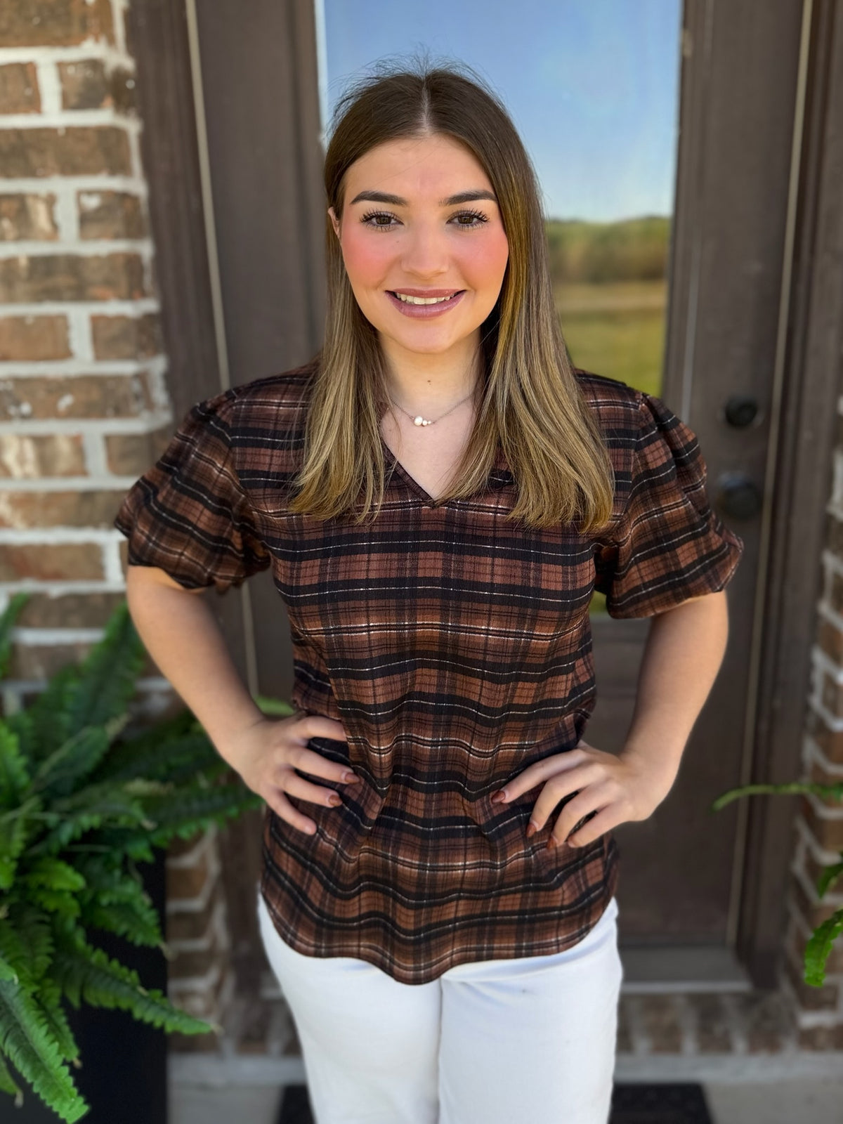 Falling into Place Plaid Top