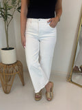 Tatum White Tummy Control Wide Leg Crop Jean - Risen