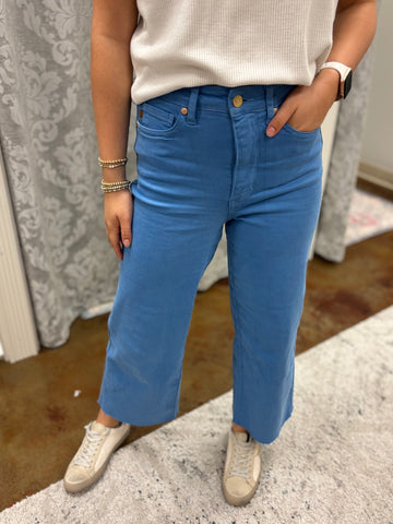 Sky Blue Tummy Control Wide Leg Cropped Pant - Judy Blue