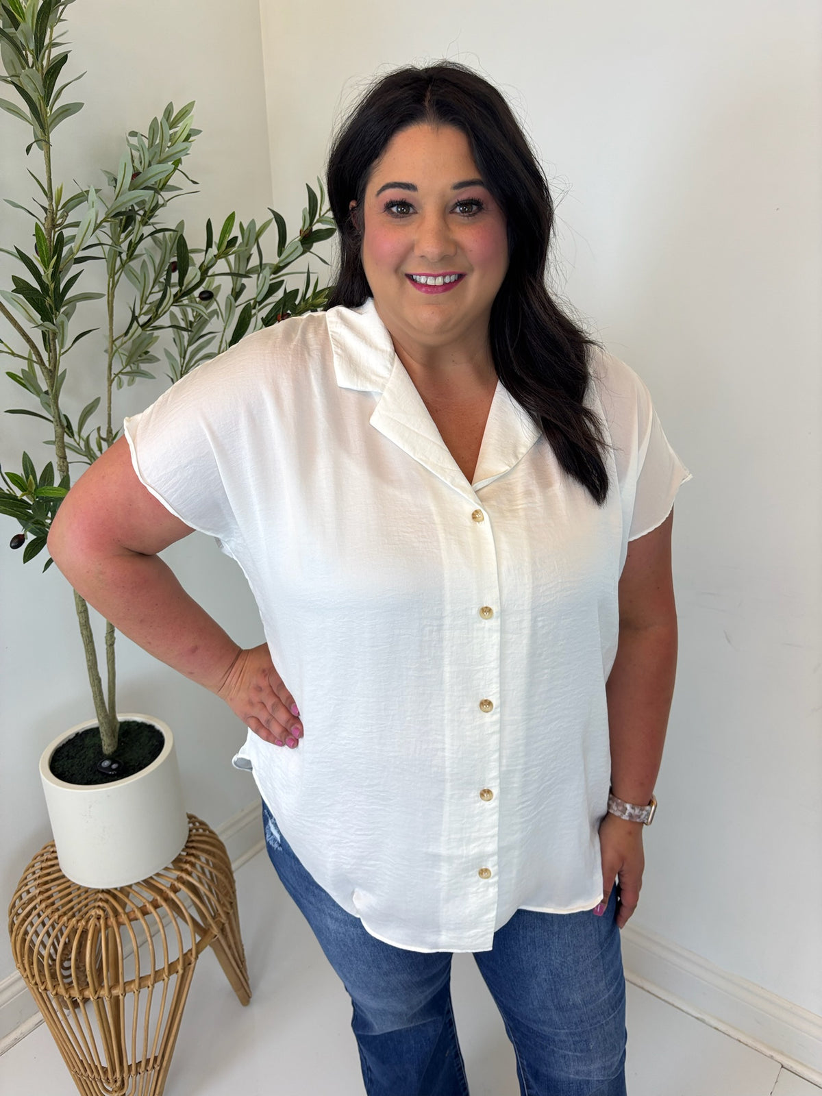 Simple Thing Button Front Blouse - Plus