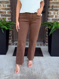 Chocolate High Rise Ankle Straight Tummy Control Jean