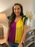 Mardi Gras Metallic Ruffle Sleeve Top
