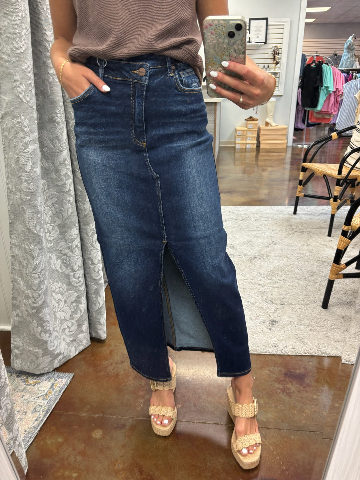 Cloe Crossover Waist Denim Skirt - Risen