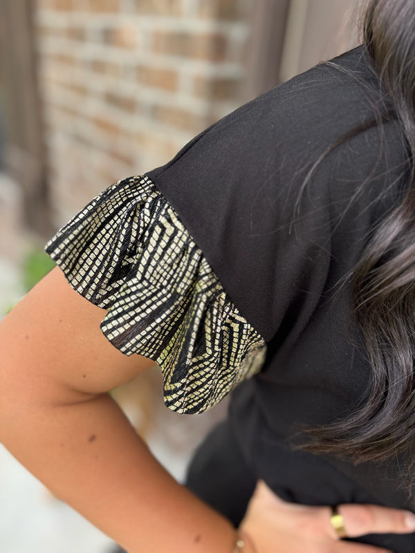 Gilded Glam Ruffle Sleeve Top