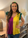 Mardi Gras Metallic Ruffle Sleeve Top