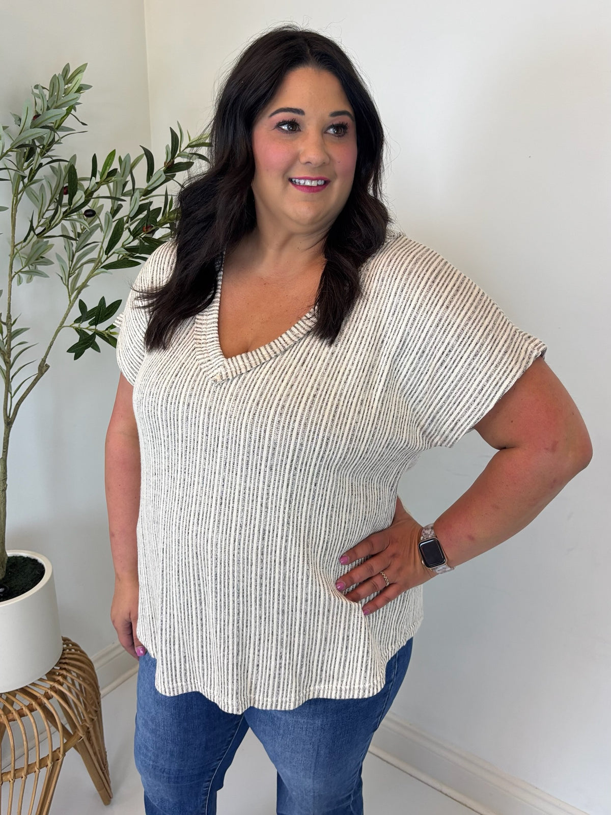 Weekend Ease V Neck Top - Plus