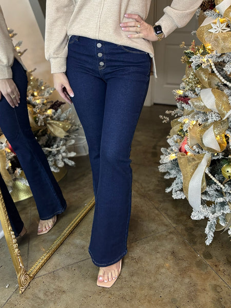 Frankie Button Front Flare Jean - Risen