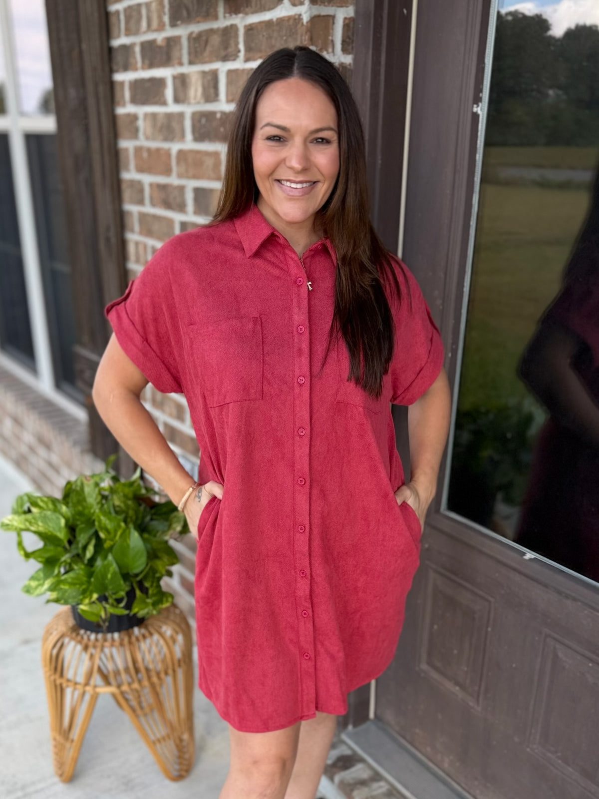 Forest Envy Shirt Dress - Marsala