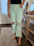 Mint Distressed Straight Leg Jean - Risen