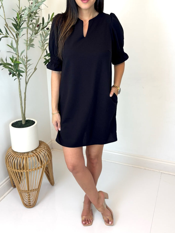 City Charm Split Neck Dress