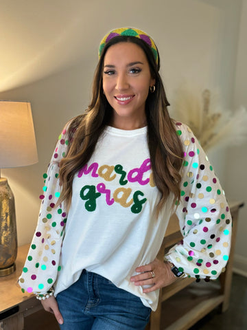 Mardi Gras Spangled Sleeve Sweater