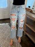 Dahlia Destroyed Crop Straight Leg Jean - Risen
