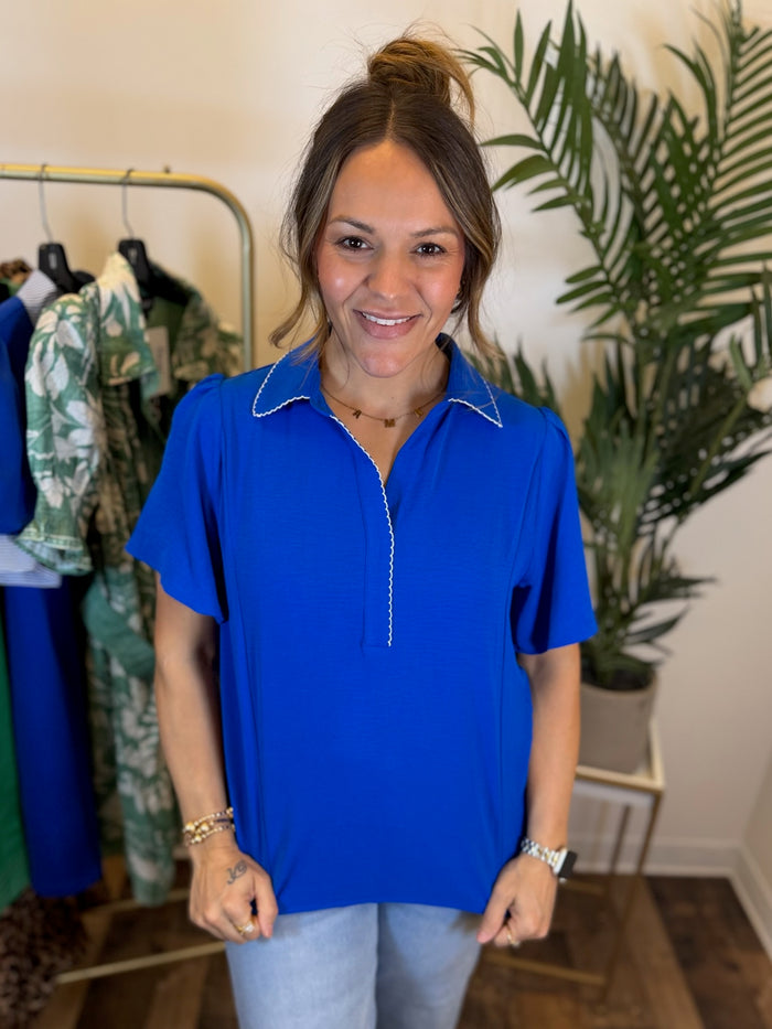 Perfectly Posh Collared Top - Royal