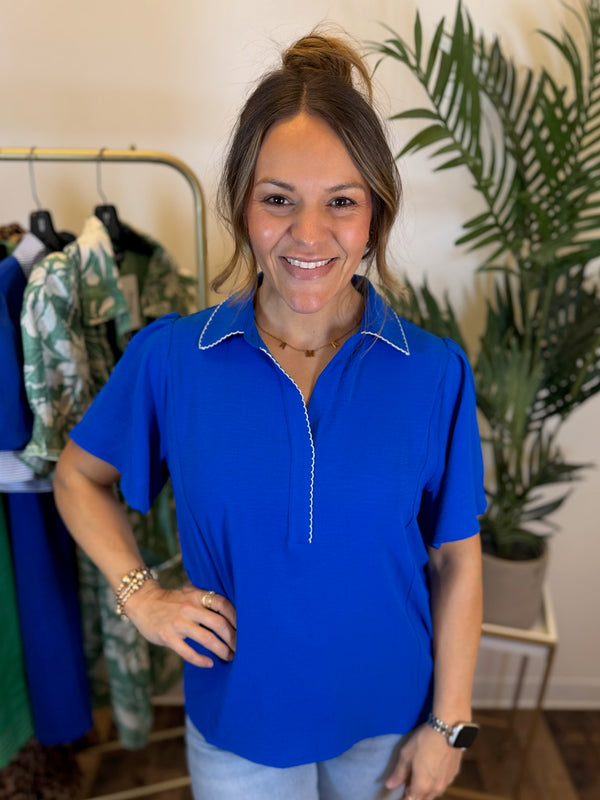 Perfectly Posh Collared Top - Royal
