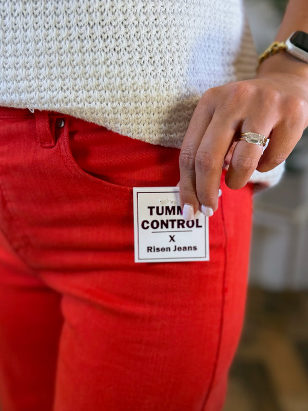 Red Tummy Control Wide Leg Jean - Risen
