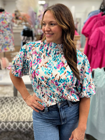 Summer Fun Mock Neck Top