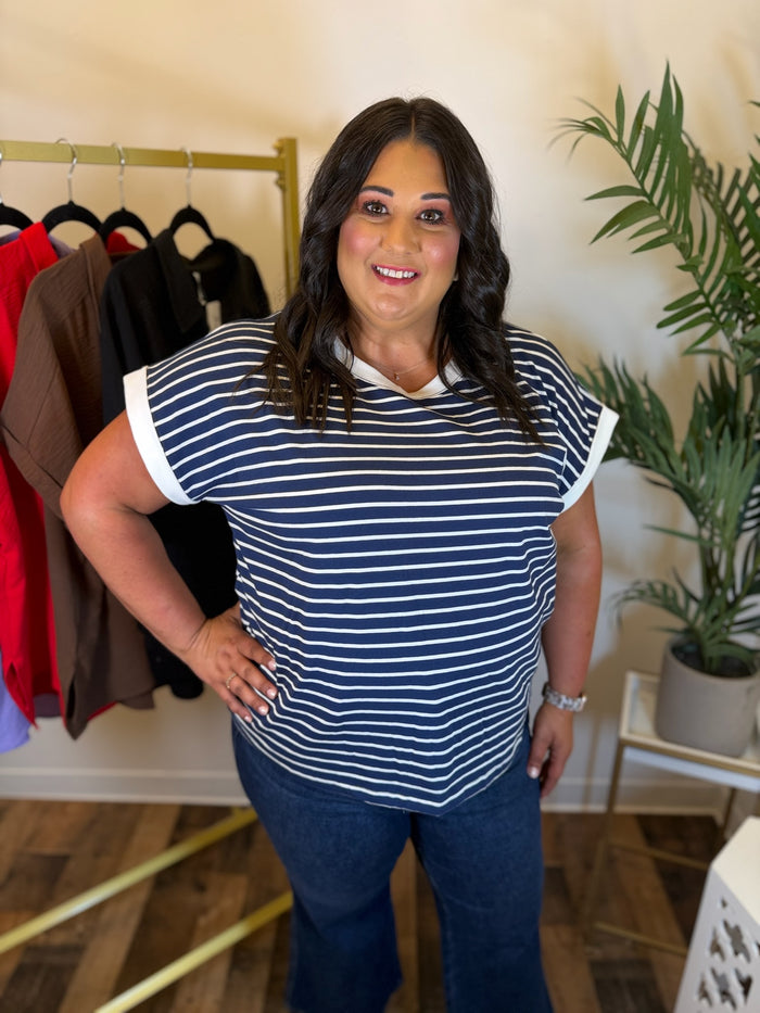 Casual Contrast Striped Top - Plus