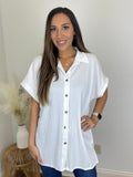 White Ribbed Button Up Top