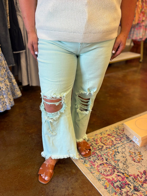 Mint Distressed Straight Leg Jean - Risen (Plus)