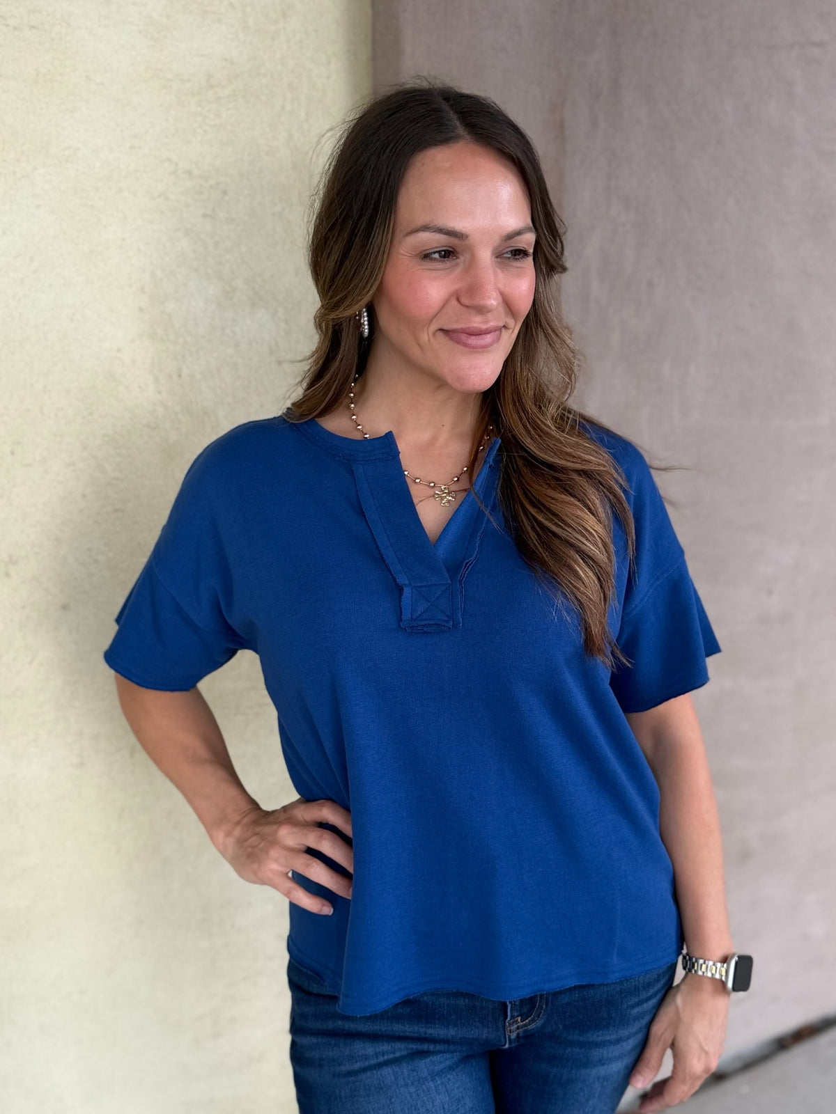 No Agenda Split Neck Top