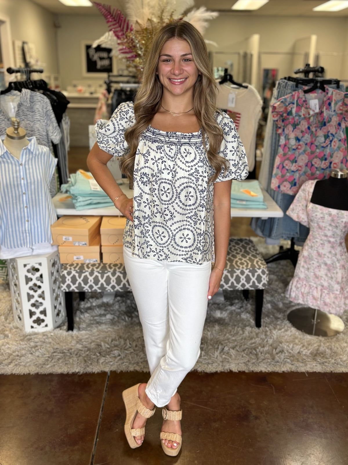 Indigo Aura Puff Sleeve Top