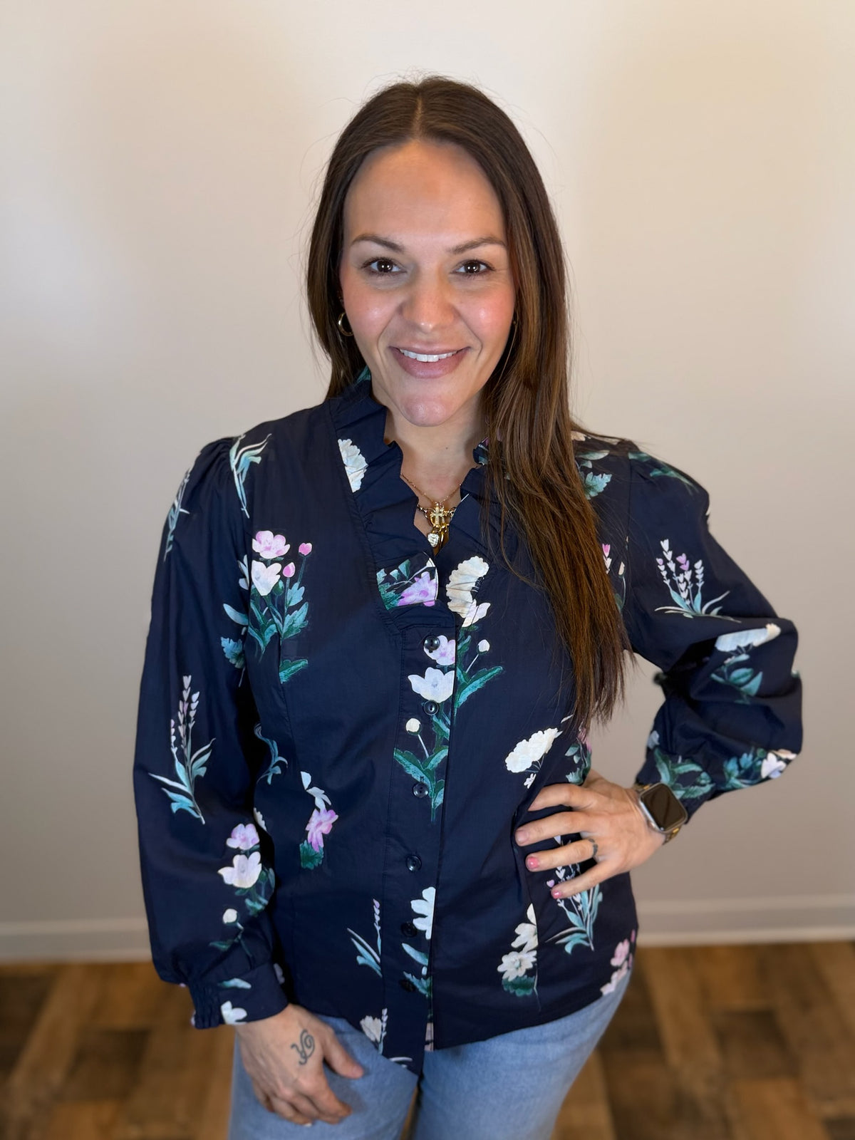 Floral Verse Button Front Blouse