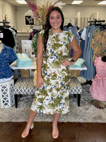 Olive Grove Midi Dress