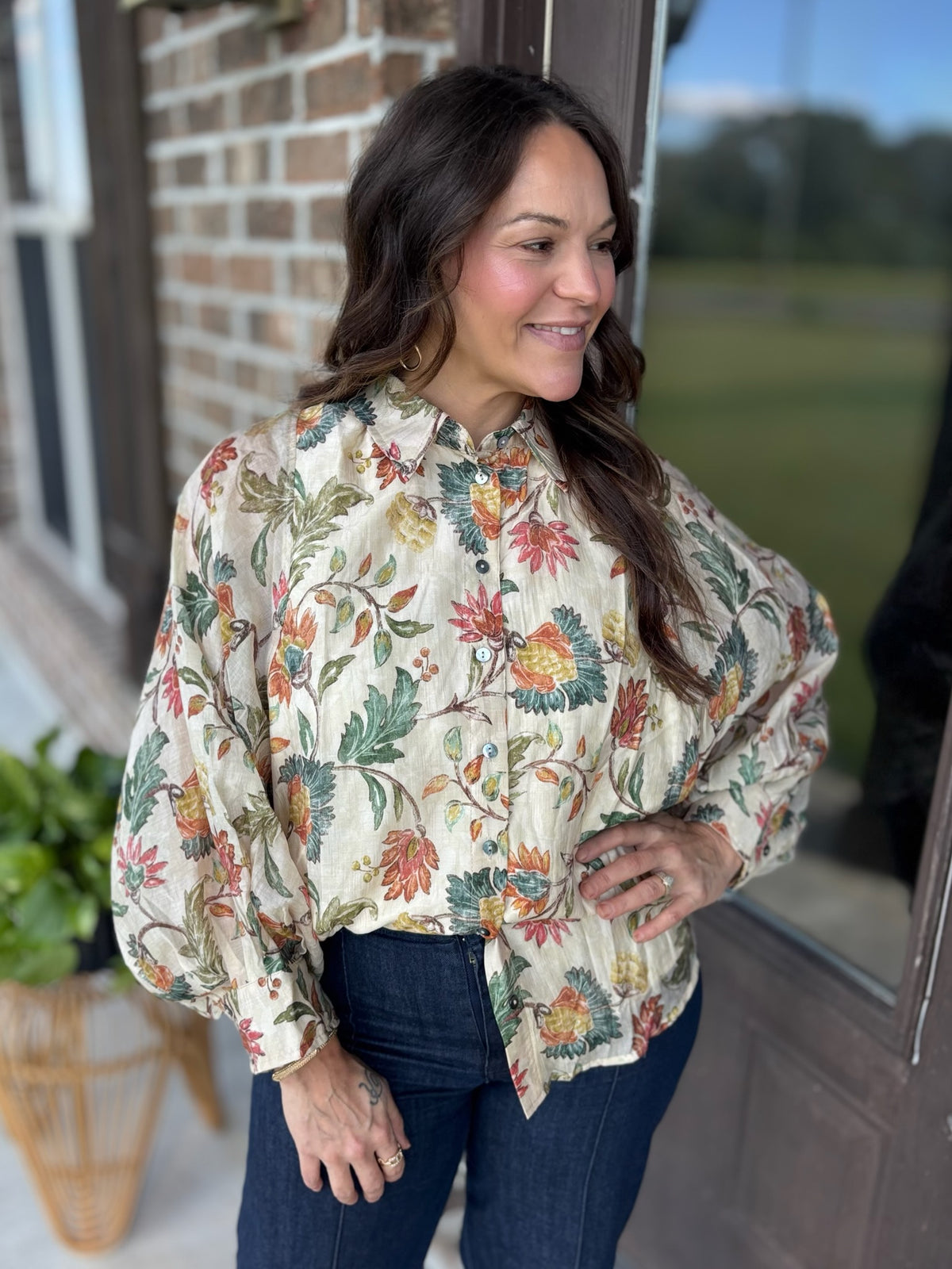 Bountiful Blooms Button Front Blouse